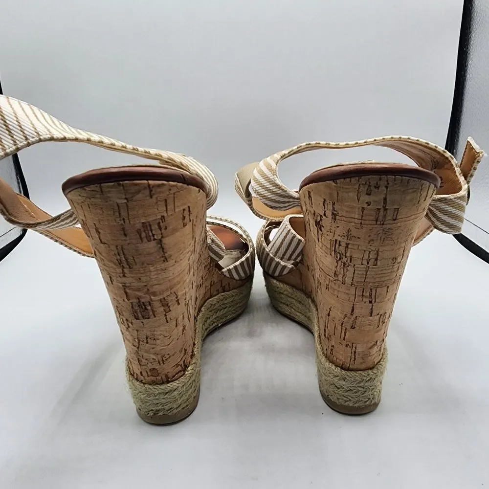 Bakers tan & white strappy cork wedges